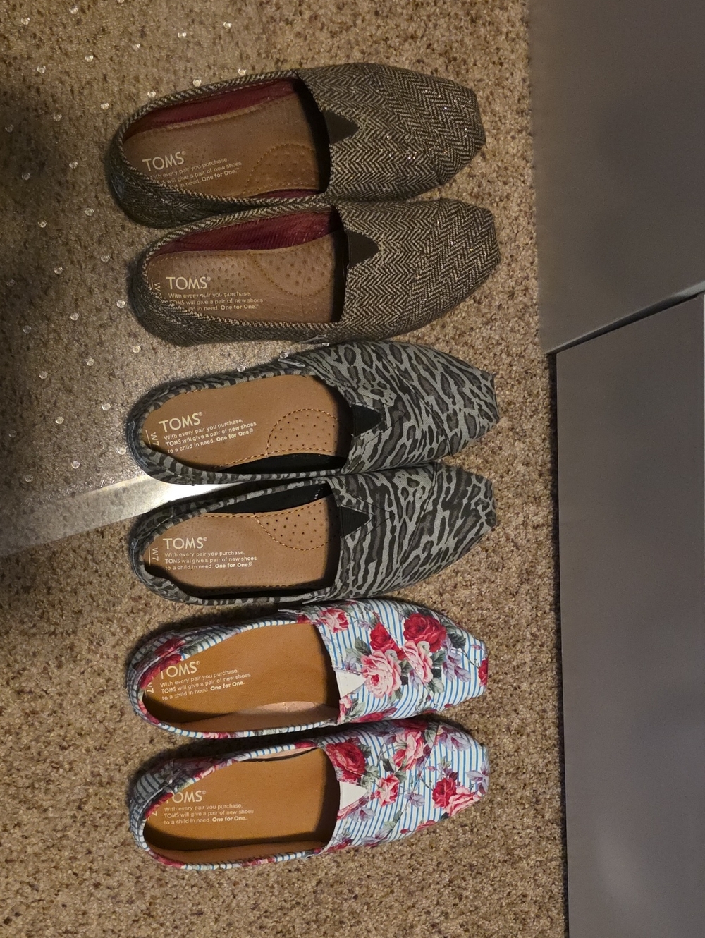 Toms Women's Slip-Ons - Herringbone Brown, Charcoal Zebra & Floral, Size 7